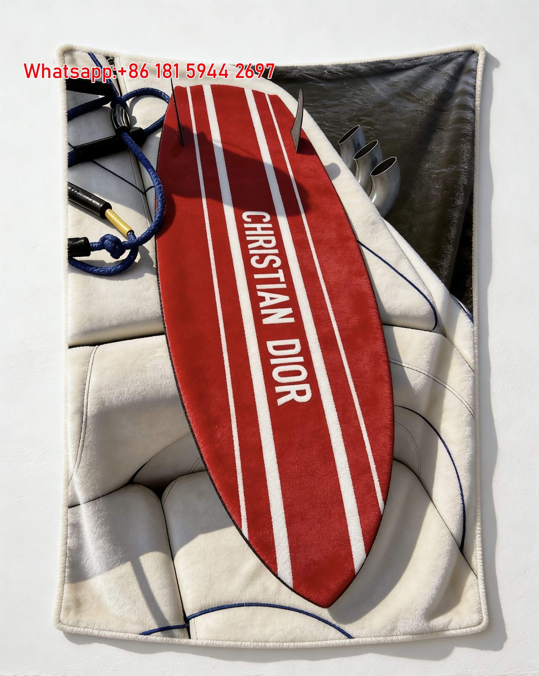 Christian Dior Red Stripe Surfboard Flannel Blanket D084